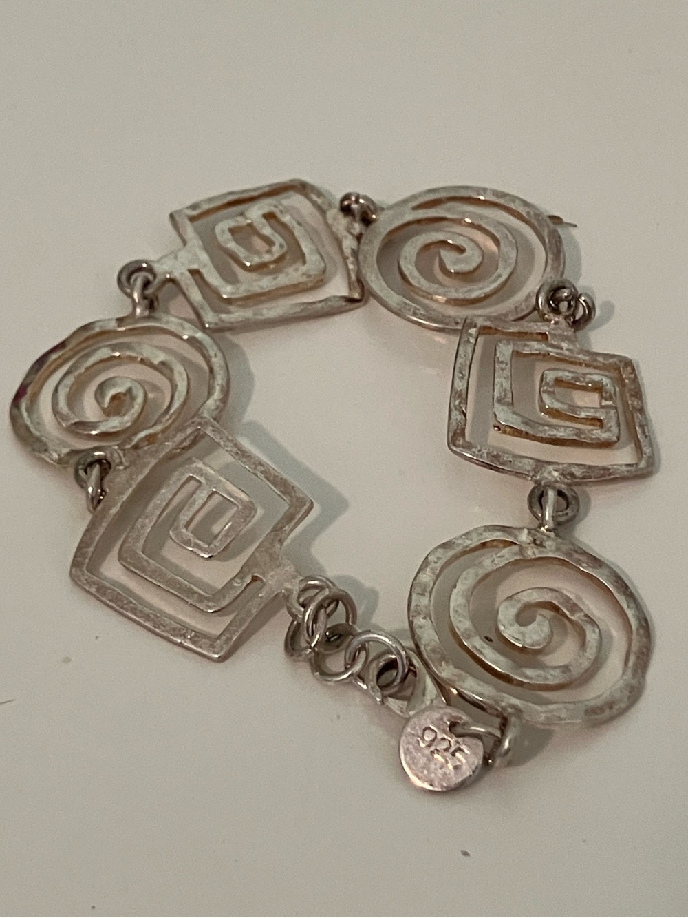 925 Sterling Silver Spiral Geometric Link Bracelet Modernist